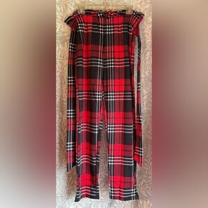 Tartan Straight Leg Pants with Front Tie - Red and Black
